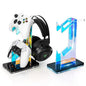 OAPRIRE Headset and Controller Stand with Lights, 2 Tier Acrylic Game Controller Holder, Controller and Headset Stand for Desktop,Universal Design Compatible with PS5/PS4/XBOX/SWITCH (Black)
