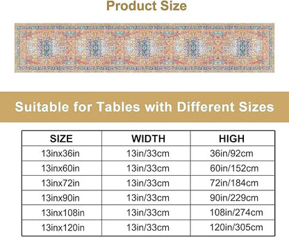 Boho Floral Vintage Table Runner, Orange Retro Flower Rustic Country Farmhouse Abstract Pattern for Home Kitchen Table Decor Dining Coffee Room Party Decor 13x72in