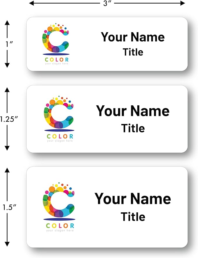 Custom Name Tags - Full Color Logo Name Tags - Scratch Resistant Metal Front & Hard Plastic Back (1.5 x 3 Inch, Gold)