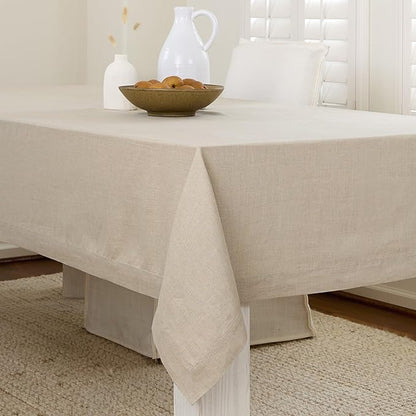 Solino Home Linen Natural Tablecloth 60 x 102 Inch - 100% Pure Linen Rectangular Tablecloth - Machine Washable Table Cloth for Fall, Autumn, Thanksgiving, Christmas, Holiday - Fete