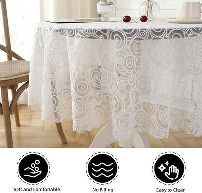 Jeloris Round Lace Tablecloth with Elegant Scalloped Bottom for Any Special Event Such as Wedding, Birthday Party, Baby Shower, Anniversary (70 inch, Style 7)