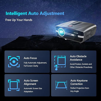 Ultra HD 4K Projector Auto Focus HDR WiFi6, Smart LED WiFi Bluetooth Projector 4K Daylight Home Cinema Movie Gaming 2300ANSI Ceiling Mounted Indoor Outdoor with Auto Keystone Zoom HDMI USB LAN Apps