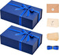 LIFELUM Navy Blue Gift Boxes 2 Pack 13.85 x 8.35 x 4.45 inch, Gift Box for Presents with Ribbon,Card,Shredded Paper Filler Magnetic Closure for Business, Father's Day, Holidays,Birthdays