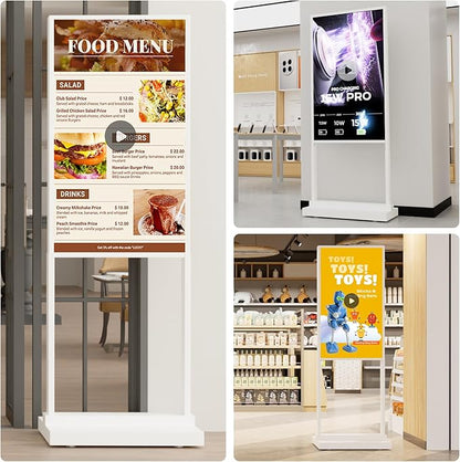 32 inch Digital Signage Kiosk LCD Advertising Display Menu Displays Indoor Floor Standing Vertical Poster White 2+32GB 2K 700nits Android OS with USB