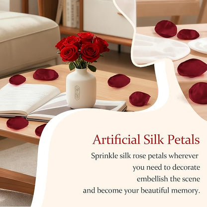 Silk Rose Petals Burgundy 300pcs - Bulk Faux Flower Petals for Wedding Decor, Dinner Table Scatter, Party Confetti, Bridal Shower, and Night Decoration