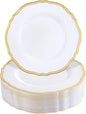 Hioasis 60pcs Gold Plastic Plates - White and Gold Disposable Dinnerware with Gold Rim, Heavy-duty, 7.5 inch, Dessert Plates for Party & Thanksgiving