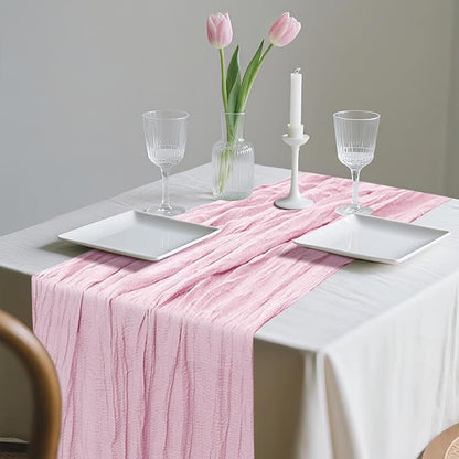 2 Pack Cheesecloth Table Runner 10Ft Christmas Gauze Boho Table Runners for Wedding Decor Bridal Shower Decorations Baby Shower Party(35" x 120")