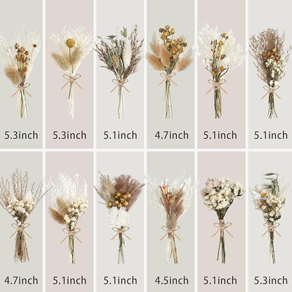 12/24 Pack Dried Flowers for Vase Various Mini Bouquet Dried Small Wildflowers Natural Real Flowers Bulk for Crafts DIY Wedding Decor (24, Plain Colour)