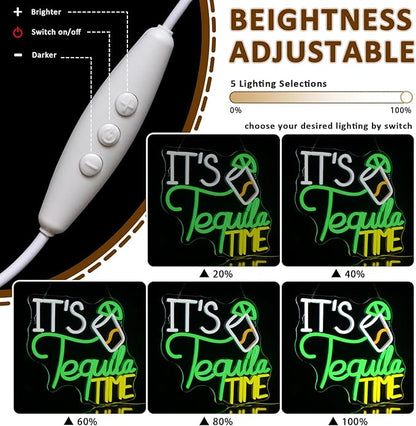 It Is Tequila Time Neon Sign for Wall Decor, Tequila Led Signs, USB Dimmable Neon Lights for Beer Bar Kitchen Restaurant Home Pub Party Man Cave Club Shops Hotel Store Business Gift
