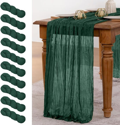 MLMW 10 Pack Christmas Table Runner Cheesecloth Emerald Green Table Runner Boho Cheese Cloth Gauze 160 inch Rustic Table Runner 13.3ft for Party Wedding Baby Bridal Shower Birthday