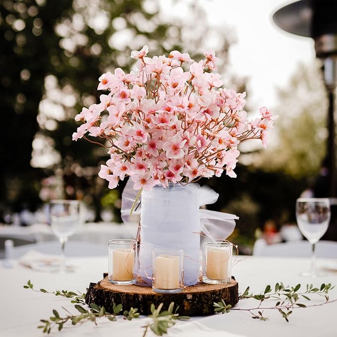 Uieke 8Pcs Artificial Cherry Blossom Flowers, Silk Cherry Blossom Branches, Fake Plum Blossom Flowers Arrangement for DIY Home Wedding Tree Party Decor Pink