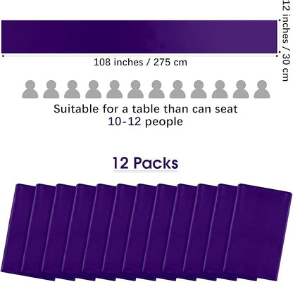 Aneco Satin 12 Pack Table Runner 12 x 108 Inch Dark Purple Long Wedding Satin Silk Table Runner for Wedding Banquet Graduations Birthday Party Decoration