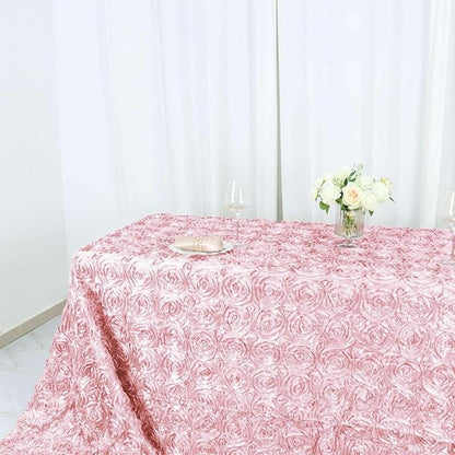Efavormart 90"x156" Wholesale Rectangle Table Cover Blush Grandiose Rosette 3D Satin Tablecloth for Wedding Party Event Decoration