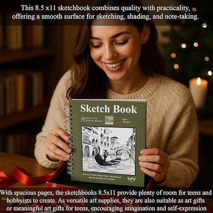 Sketch Book 8.5 x 11, Sketch Pad, Pack of 1 (68lb/100gsm), 100 Sheets Spiral Sketchbook, Acid Free Drawing Paper, Sketch Pads for Drawing for Adults, Art Paper for Drawing and Painting for Kids.