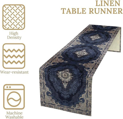 Vintage Boho Floral Table Runner, Rustic Country Farmhouse Dark Blue Grey Retro Flower Pattern for Home Kitchen Table Decor Dining Coffee Room Party Decor 13x72in