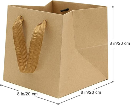 Kraft Paper Gift Bag Small Square Bottom Kraft Paper Bags with Handles (Natural Kraft, 8 x 8 x 8 in, 10 CT)