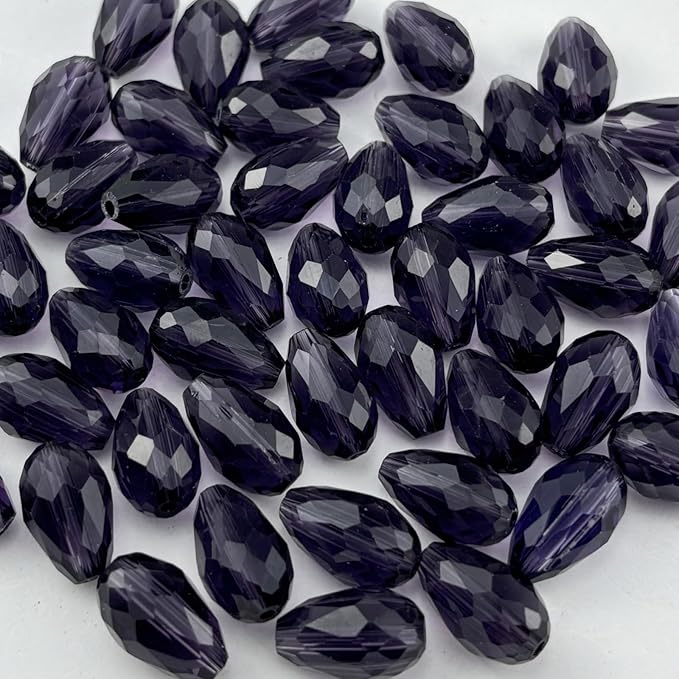 100pcs 8x12mm Teardrop Crystal Glass Beads for Jewelry Making, Faceted Vertical Hole Teardrop Glass Spacer Beads for Wind Chimes Bracelet Earring Necklace DIY Craft(Violet)