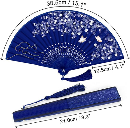 WEARXI Handheld Fan, 4 PCS Hand Fan, Chinese Folding Fan for Women Foldable, Silk Bamboo Hand Held Fan, Paper Hand Fan