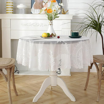 Jeloris Round Lace Tablecloth with Elegant Scalloped Bottom for Any Special Event Such as Wedding, Birthday Party, Baby Shower, Anniversary (48 inch, Style 6)