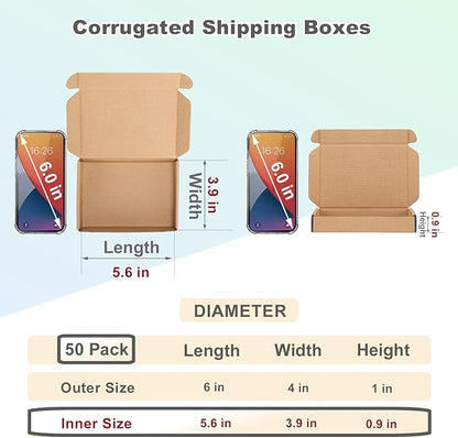 MEBRUDY 6x4x1 Inches Shipping Boxes Pack of 50, Small Corrugated Cardboard Box for Mailing Mailer Packing, Brown