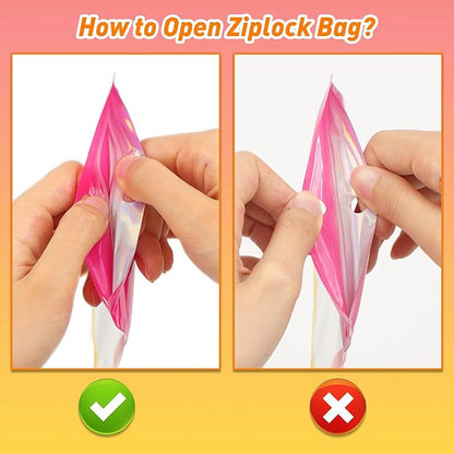 Funfery 100 Pack Gradient Holographic Bags,Mylar Resealable Bags with Zipper,Clear Window Packaging Pouchs,Foil Smell Proof Bag for Food Storage,Sample Jewelry Bag(5.5x7.9In,Hot Pink Orange)