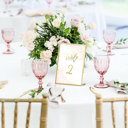 NIUBEE 4 x 6 Gold Frames, 6 Pack Acrylic Slanted Back Gold Picture Frames for Wedding Table Numbers, Restaurant Signs, Photos, Perfect for Wedding, Party, Event