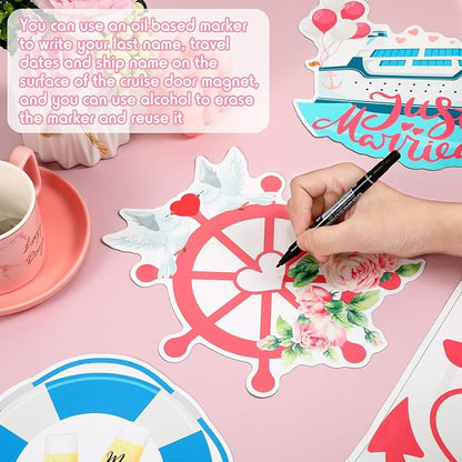 Xuhal 4 Pcs Just Married Cruise Door Decorations Wedding Honeymoon Cruise Door Magnets Just Married Car Decoration Anchor Life Preserver Magnet Carnival Car Locker Refrigerator