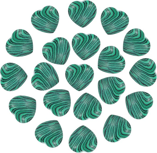 PATIKIL 20 Pcs Natural Heart Shaped Crystal Stone, 0.6 Inch Mini Polished Love Gemstone Crystal, Pocket Rock Engraved Worry Stones for Women Gifts Meditation, Peacock Green