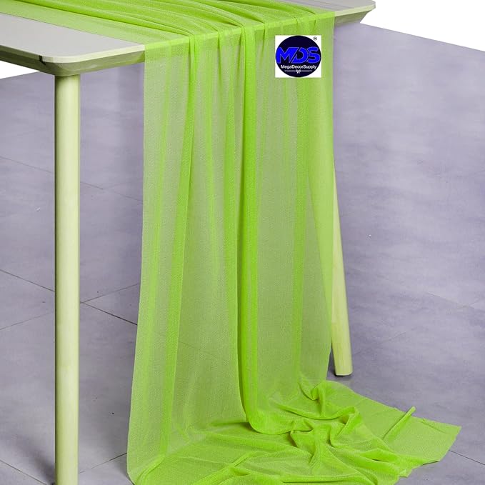 MDS Halloween Chiffon Table Runner - 10 Pack, 29 x 170 Inches, 14ft Each - Sheer Spooky Table Runners for Haunted House Parties, Trick-or-Treat Tables, Witchy Décor, Wedding & Events - Parrot Green