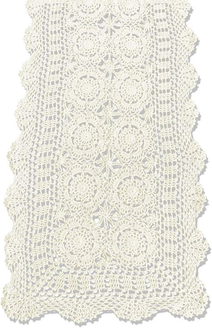 KEPSWET Cotton Handmade Crochet Lace Table Runner Beige Rectangle Coffee Table Dresser Decor (14x48 inch)