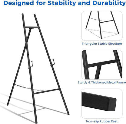 ARTASY 57" Black Easel Stand for Wedding Signs, Posters, Portable Artist Easel for Painting Canvas, Display Easel for Home and Office