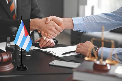 Cuba Cuban Deluxe Desk Flag Set, Small Mini Miniature Cuba Cuban Table Desktop Flags With Solid Pole, Black Base and Spear Top(2 Pack)