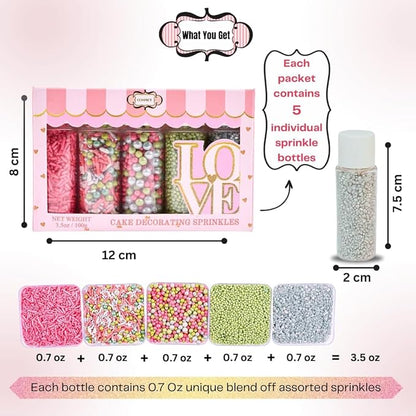 Confect Love Party Sprinkles – Edible Cake Decorating Mix with Orchid Green, Hot Pink & Silver Pearl Dragees, Pink Jimmies, Silver Sparkling Sugar – Festive Toppings for Cakes, Cupcakes, Cookies –Vegan, Gluten-Free, Nut-Free, Soy-Free, Dairy-Free, Palm...