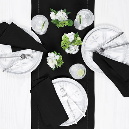 Solino Home Linen Black Table Runner 132 Inches Long - 100% Pure Linen Extra Long Table Runner 14 x 132 Inch for Fall, Autumn, Halloween, Thanksgiving, Holiday - Classic Hemstitch