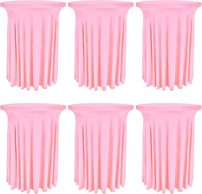 6 Pack Round Cocktail Tablecloth 32"x 43" Spandex Cocktail Table Skirt, Washable Stretch Fitted Table Covers for High Top Bar, Wedding, Party, Events (Pink)