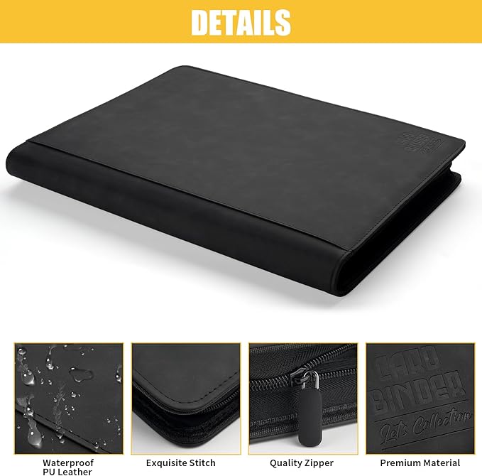 Premium Ringless Trading Card Binder - 1024 Capacity, 16 Side-Loading Pockets per Page, Archival Quality Protection & Anti-Slip Spine for TCG, MTG, Sports Cards (Black1)