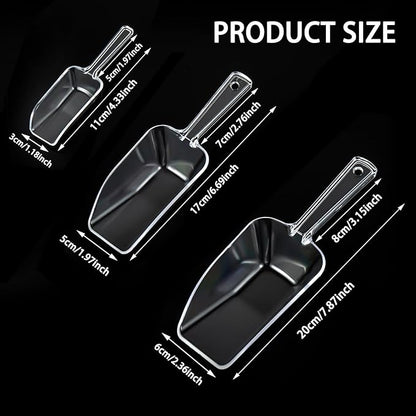 3 in 1 Clear Plastic Ice Scoop Set, Small Acrylic Serving Scoops for Candy Buffet, Canisters, Dry Goods Multi-Purpose Kitchen Mini Food Scoop for Coffee, Flour, Sugar, Salt, Wedding Desserts (L&M&S)