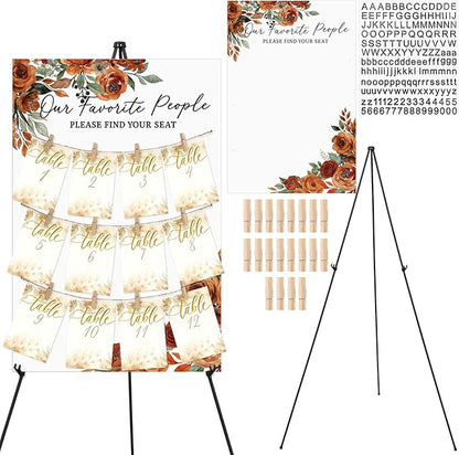 Pinkunn Terracotta Floral Wedding Seating Chart with Easel Display Stand 15.8 x 23.6 Inch Rose Wooden Rustic Seating Chart Board Please Find Your Seat Sign for Baby & Bride Shower Wedding Sign Decor
