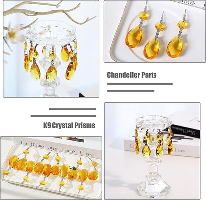 10pcs Crystal Prisms Chandelier Yellow Ornament Pendants Rainbow Maker 38mm Drop Prism Hanging Prisms for Wedding Party Chrismtmas Decoration DIY Jewelry