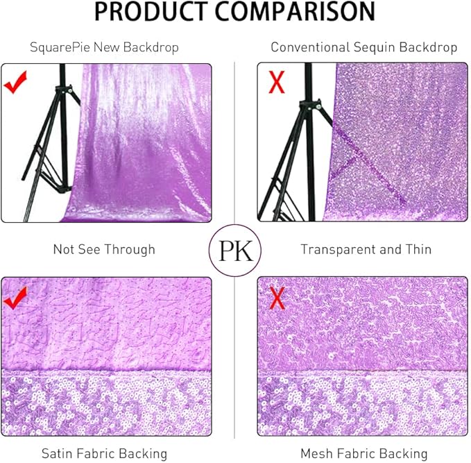 SquarePie Sequin Backdrop Curtain Not See Through Thick Glitter Background for Party 6FT x 8FT Lavender