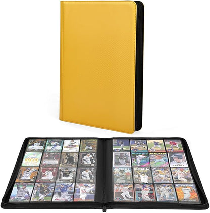 Premium 1000+ Pockets Trading Card Binder, 16-Pocket Ringless Side-Loading Album for TCG, MTG, Lorcana, Sports & Standard-Size Cards (Yellow)