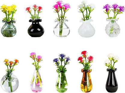 Magnetic Bud Vase Set – Mini Ceramic & Glass Vases with Strong Magnet for Fridge & Whiteboard – Decorative Small Flower Vases for Kitchen, Home or Office Décor for Women (Glass)