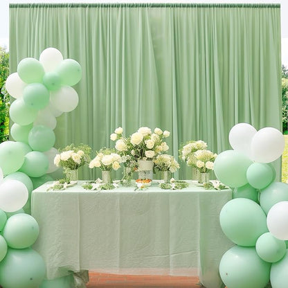10x10ft Olive Green Tulle Backdrop Curtain for Parites, Sheer Backdrop Curtains for Wedding Baby Shower Birthday Party Photo Shoot Decorations