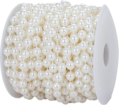 8mm Crafts Faux Pearl Beads Garland Pearl Bead Roll Strand of Pearls to Decorate Floral Centerpieces Wedding Party Favor Christmas Tree(33 Feet Ivory)