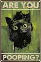 Funny Black Cat "Are You Pooping?" Tin Sign - Humorous Bathroom Wall Décor, 8x12 Inches, Vintage Metal Sign for Indoor & Outdoor Use, Cat Wall Art