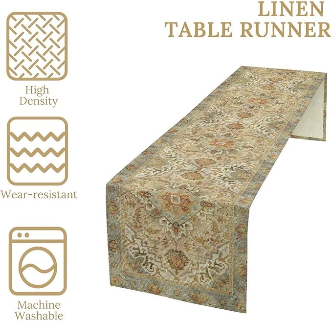 Vintage Boho Floral Table Runner, Rustic Old Farmhouse Yellow Retro Flower Pattern for Home Kitchen Table Decor Dining Coffee Room Party Decor 13x120in
