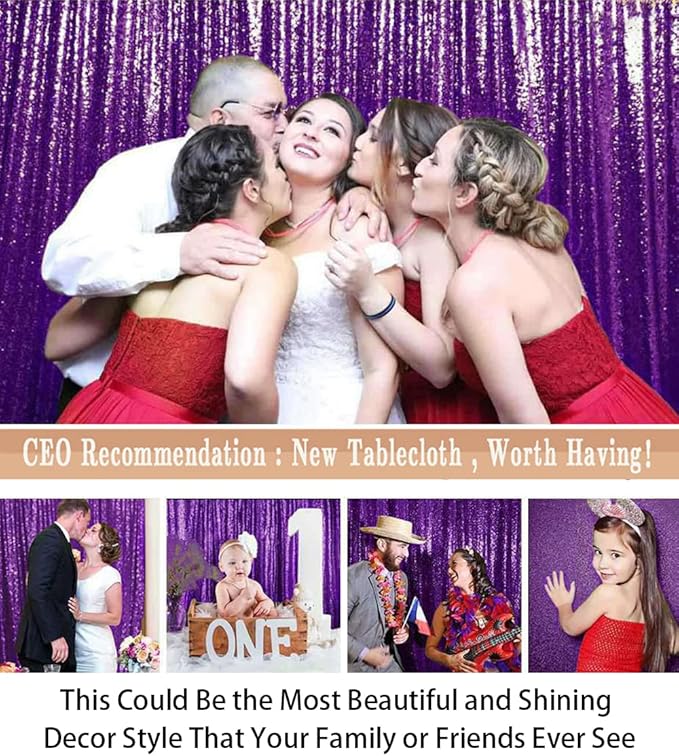 ShinyBeauty Purple Sequin-Backdrop-Curtain 2Panels 5FTx10FT Glitter Wedding Backdrop Photography Backdrops Shimmer Curtains Payette Sequin Backdrop Royal Purple Fabric Background