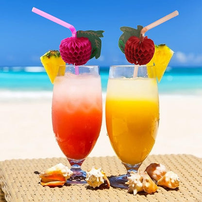 BLUE TOP Tropical Fruit Straws 9.65 Inch 100 PCS Colorful Fruit design Drinking Straws for Cocktail,Milkshake,Juice, Decoration & Add Atmosphere for Party,Bar