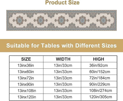 Boho Bohemia Style Table Runner, Vintage Teal Brown Retro Flower Rustic Country Style Floral Print Pattern for Home Kitchen Table Decor Dining Coffee Room Garden Party Decor 13x90in