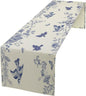 Monochrome Sketch Flowers Bird Table Runner, Seasonal Spring Fall Plants Blue Florals Dinner Runner for Home Kitchen Dining Table Party Holiday Decoration 13"x36"